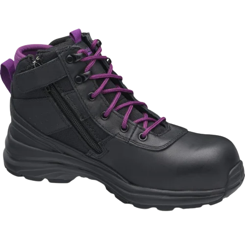 BLUNDSTONE 887 Ladies Zip Safety Boot - Black & Purple