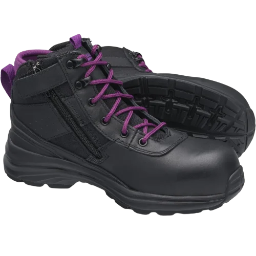 BLUNDSTONE 887 Ladies Zip Safety Boot - Black & Purple