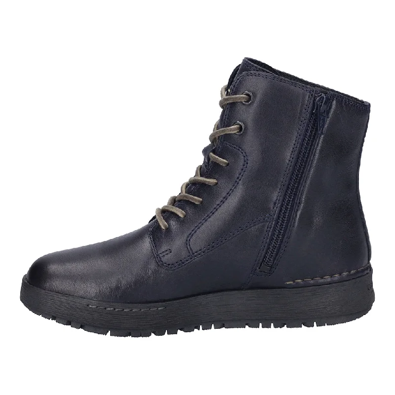 Josef Seibel Anna 51 Ladies Wide Ocean Navy Leather Waterproof Arch Support Lace Up Ankle Boots