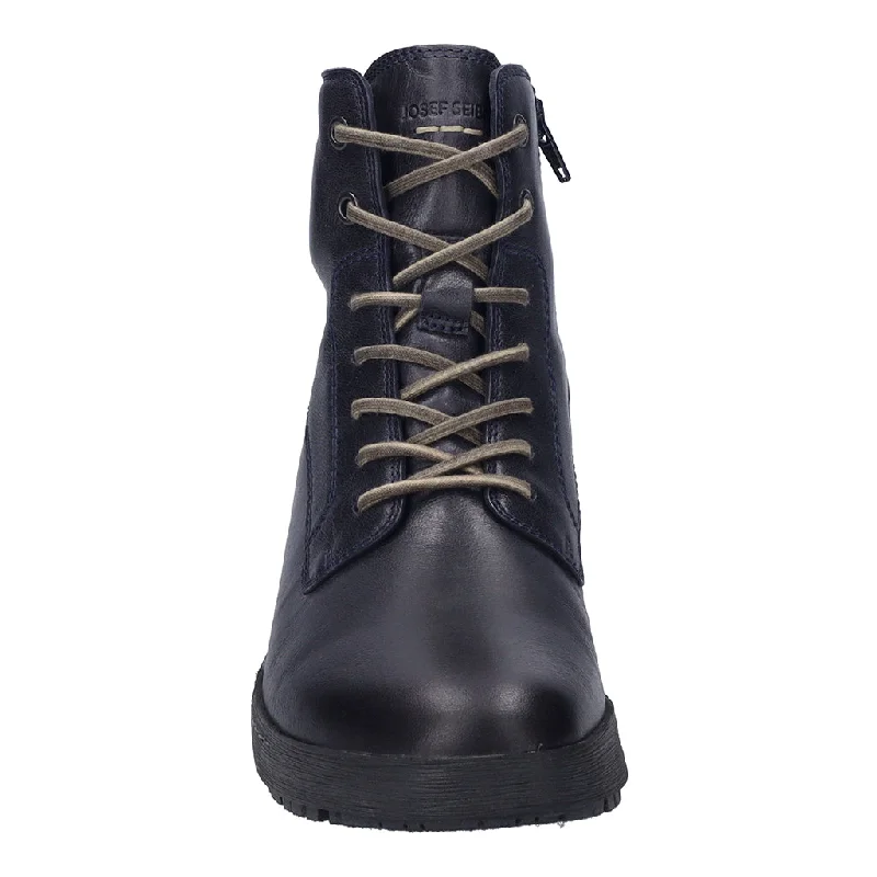 Josef Seibel Anna 51 Ladies Wide Ocean Navy Leather Waterproof Arch Support Lace Up Ankle Boots