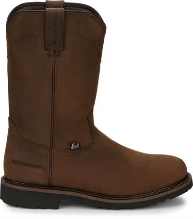 Justin Men's 10"" Waterproof Drywall Brown Round Toe Pull-On Work Boots