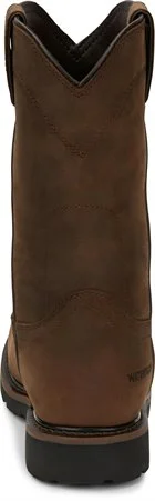 Justin Men's 10"" Waterproof Drywall Brown Round Toe Pull-On Work Boots