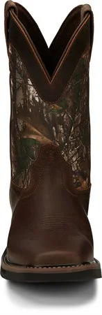 Justin Men's 11"" Waterproof Trekker RealTree Camo Pull-On Square Toe Work Boots