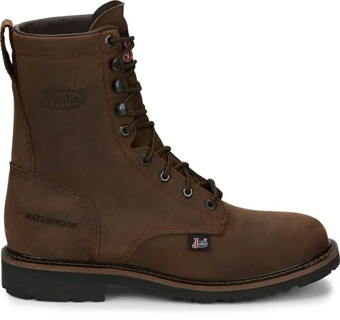 Justin Men's 8"" Waterproof Drywall Brown Round Toe Work Boots