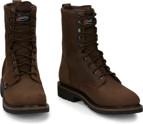 Justin Men's 8"" Waterproof Drywall Brown Round Toe Work Boots