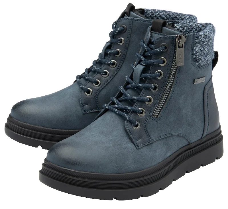 Lotus Saundra Ladies Blue Waterproof Zip & Lace Ankle Boots