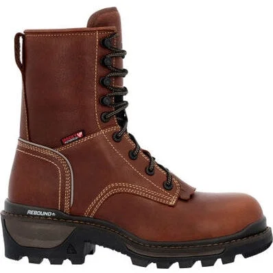 Rocky Men's Rams Horn 9"" WP Logger Slip Resis Work Boot Brown RKK0395