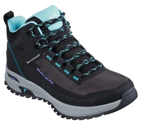 Skechers 180086 Arch Fit Discover Ladies Black & Blue Leather & Textile Waterproof Arch Support Lace Up Ankle Boots