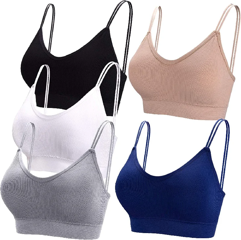 5 Pcs V Neck Tube Top Bra Padded Camisole Bra for Women Seamless Bralettes