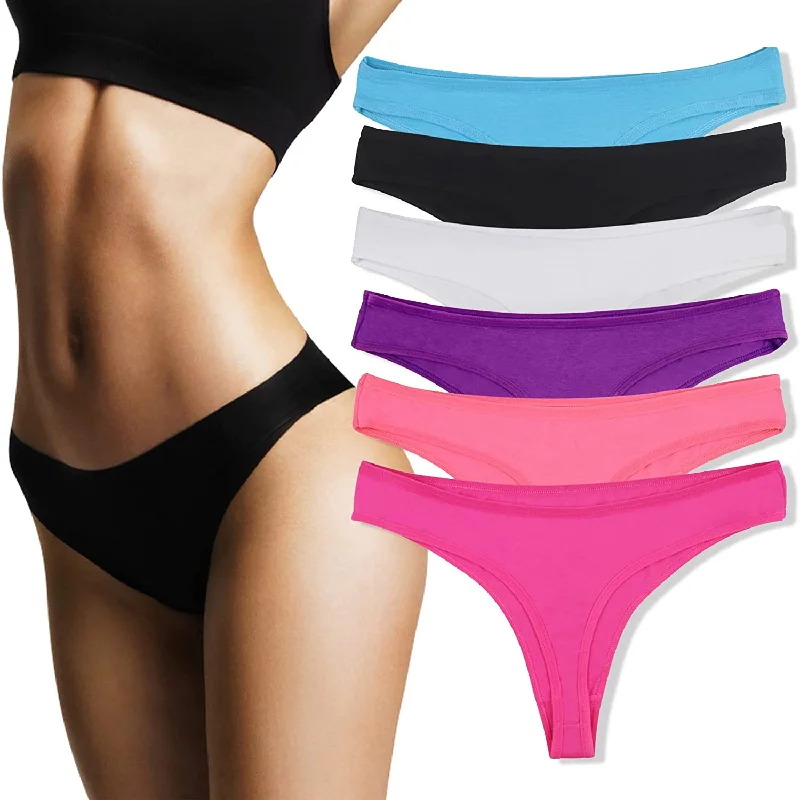 6 Pack Women’S Breathable Cotton Thong Panties Bikini Underwear