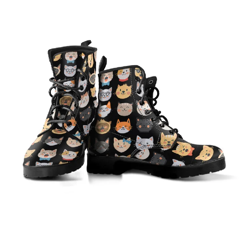 Adorable Cats Black Boots (Women's)