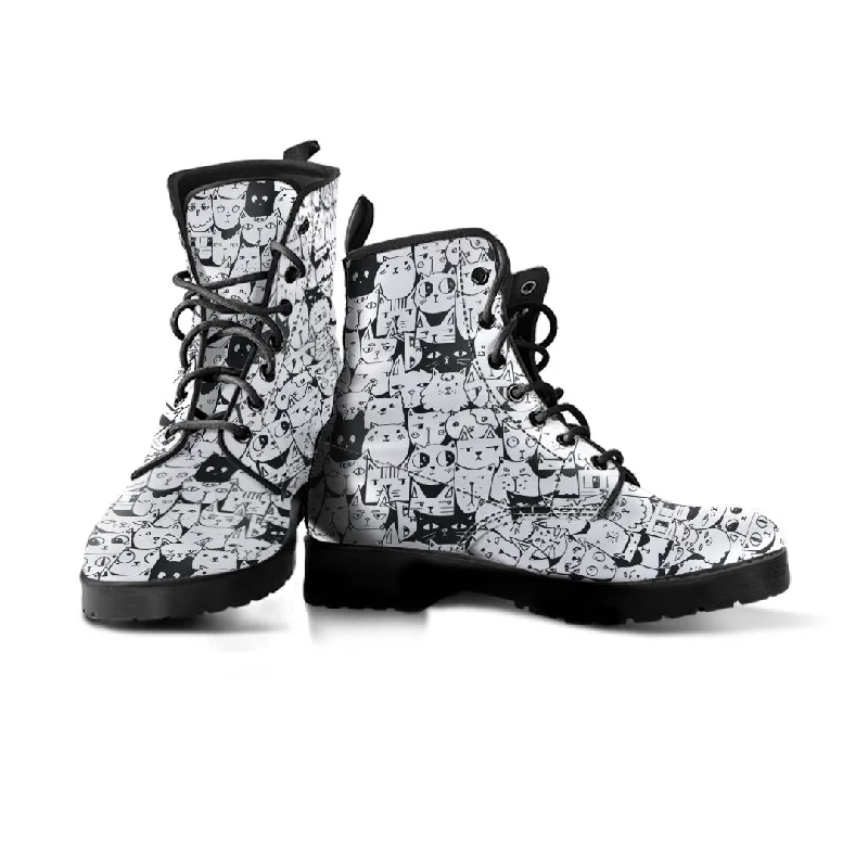 B&W Cartoon Cat Boots (Women's)