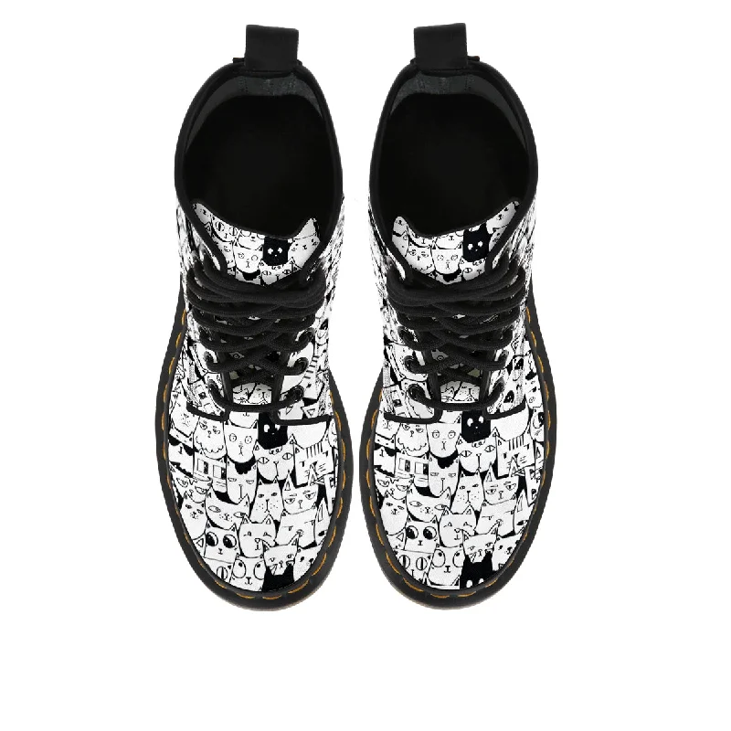 B&W Cartoon Cat Boots (Women's)