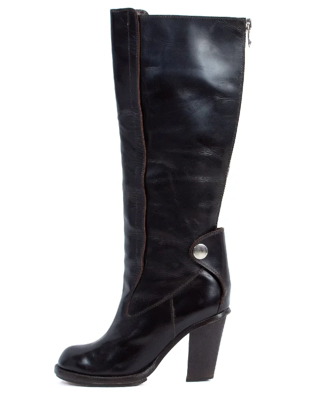 Black Mid Heel Knee Boots