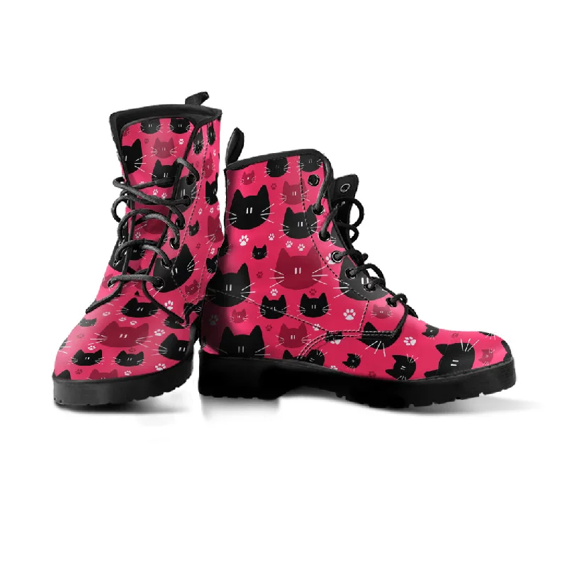 Black & Red Cat Faces Boots (Women's)