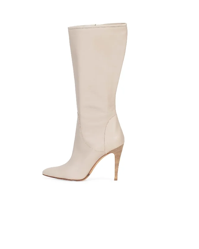 Bone Mid-Calf Leather High-Heel Boots