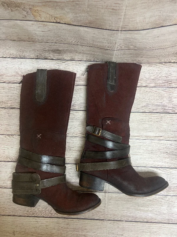 Burgundy Boots Knee Heels Freebird, Size 9