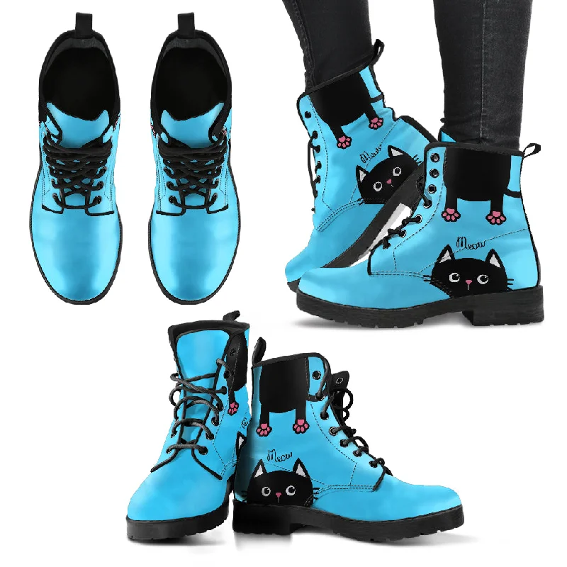 Women's Leather Boots - Black - Blue / US5 (EU35)