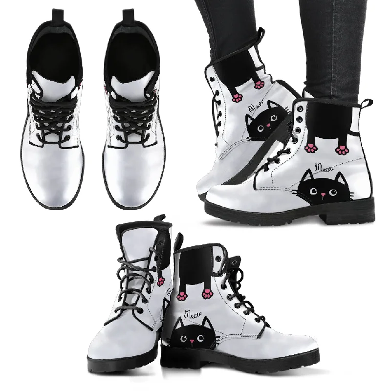 Women's Leather Boots - Black - White / US5 (EU35)