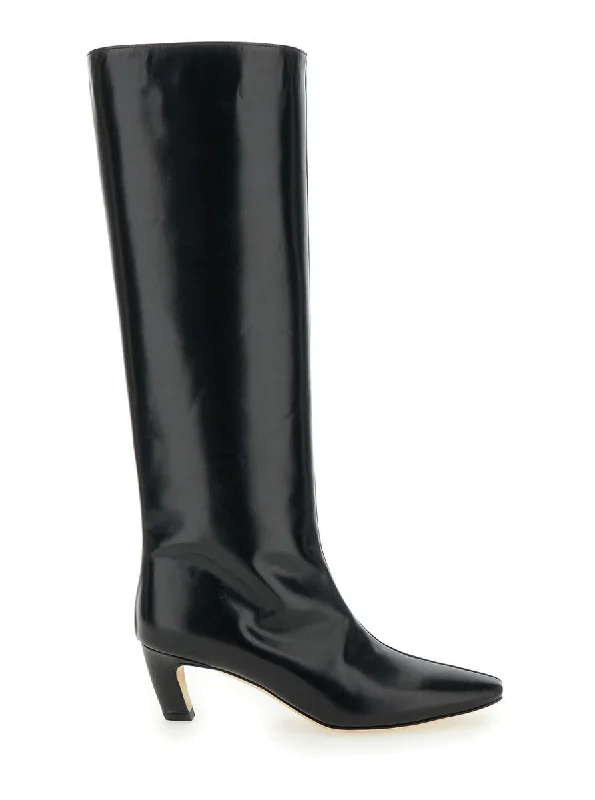 Black Tube Boot With Slanted Heel In Leather Woman