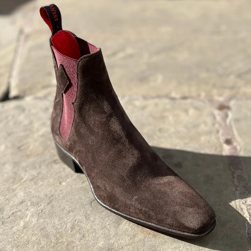 Jeffery West ""Dark Star"" Brown Suede Cuban Heel Chelsea Boot