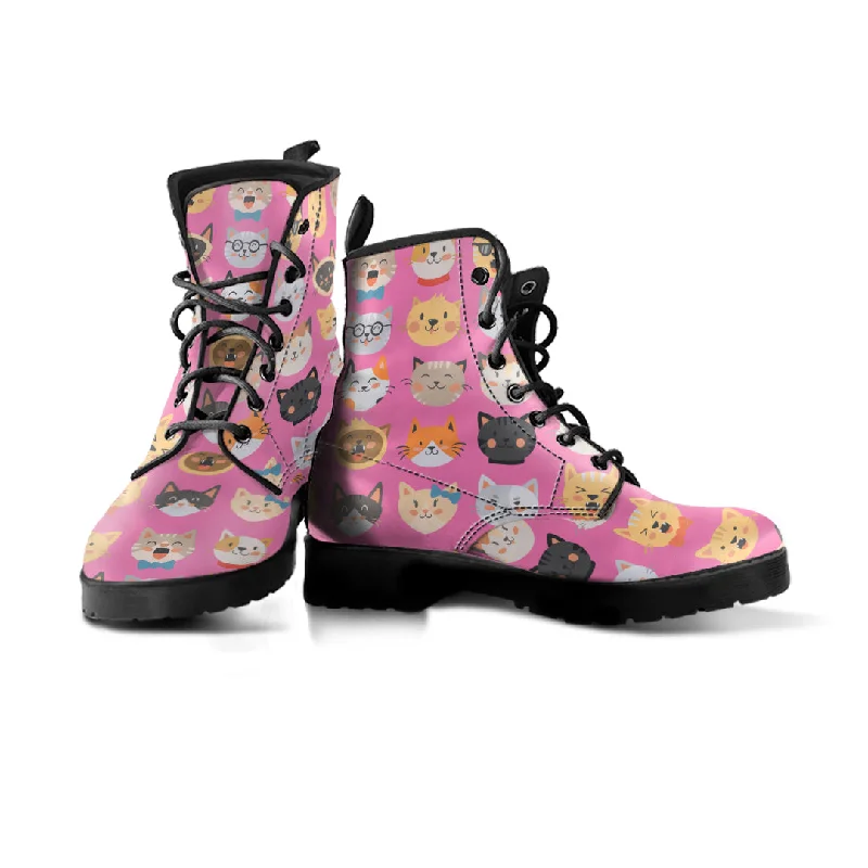 Pink Cat Faces Boots (Women's)