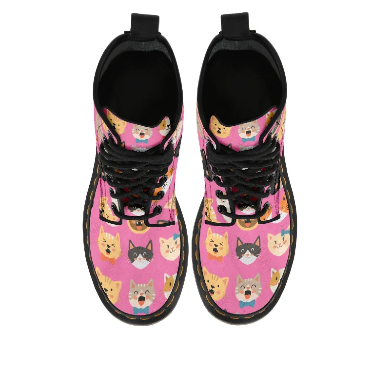 Pink Cat Faces Boots (Women's)