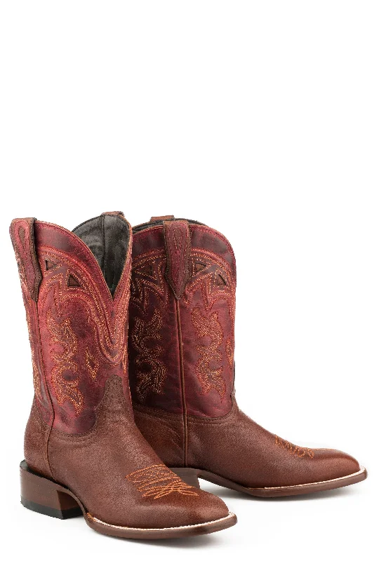 STETSON WOMENS JOLIET BROWN CALF VAMP RED COWBOY BOOT STYLE 12-021-1850-0150