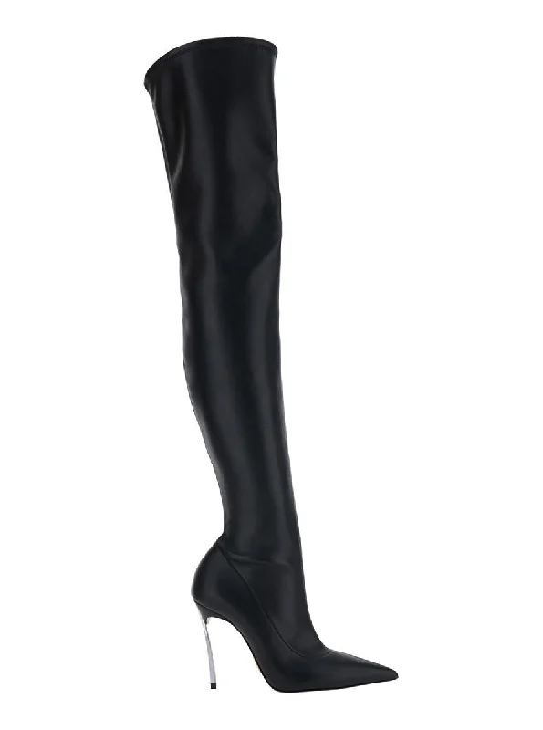 'Superblade' Black Over-The-Knee Boots With Stiletto Heels In Leather Woman