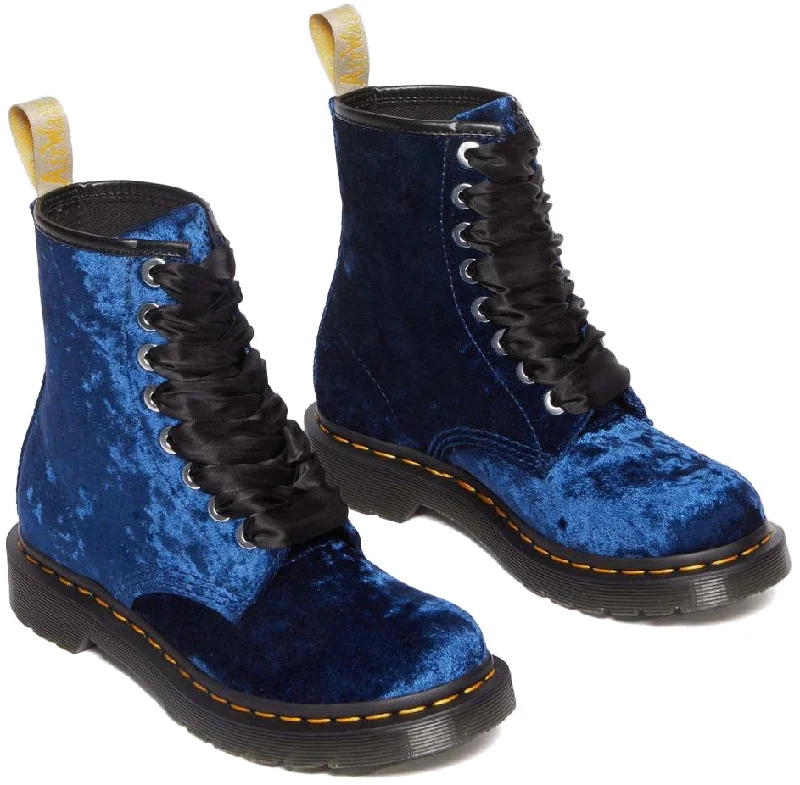 Dr. Martens Womens Vegan 1460 Deep Blue Crushed Velvet