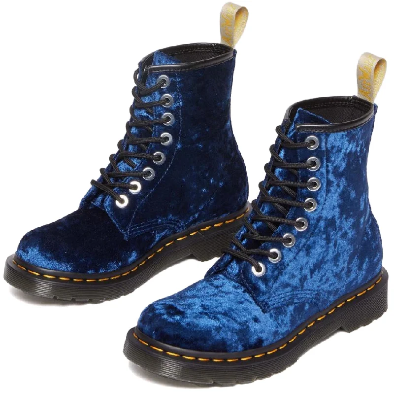 Dr. Martens Womens Vegan 1460 Deep Blue Crushed Velvet