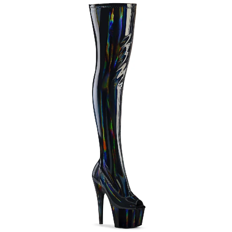 7"" Holographic Platform Peep Toe Stretch Thigh High Boot (ADORE-3011HWR)