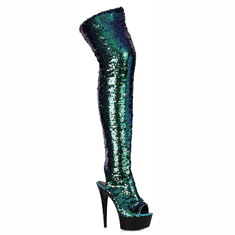 7"" Peeptoe Thigh High Sequined Boots (ES709-RUBY)