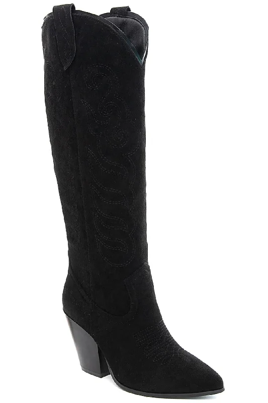 AMBER TURNER 'INTO THE DESERT' FAUX SUEDE BLACK COWBOY BOOTS