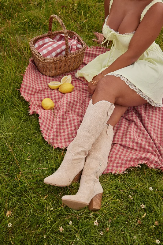 AMBER TURNER 'INTO THE DESERT' FAUX SUEDE CREAM COWBOY BOOTS