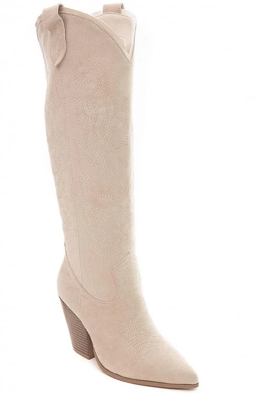 AMBER TURNER 'INTO THE DESERT' FAUX SUEDE CREAM COWBOY BOOTS