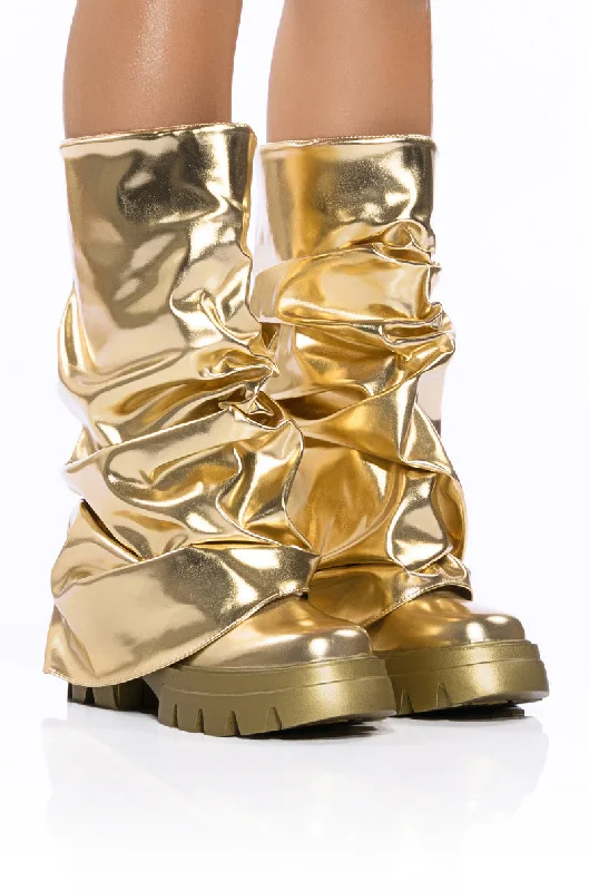 AZALEA WANG MATE METALLIC MID CALF BOOT IN GOLD