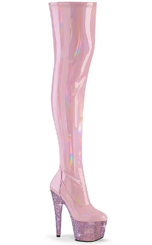 BEJEWELED-3000-7 Baby Pink Rhinestone Thigh-High Boots