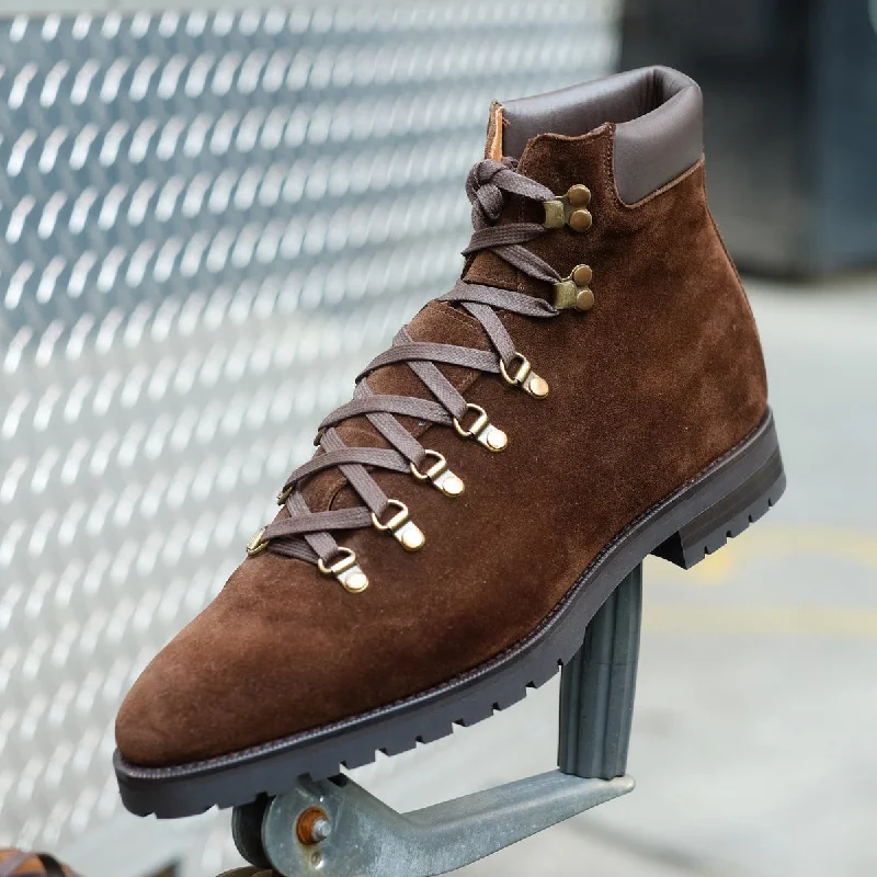 Brown Suede Larett Chunky Hiking Combat Boots - Hiking and Trekking Boots