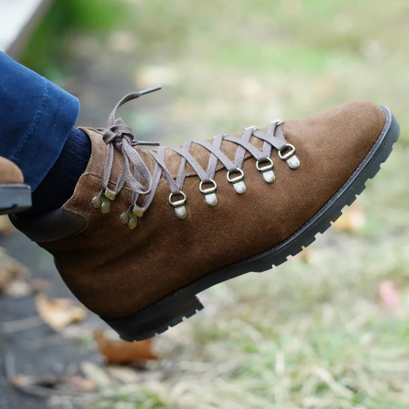 Brown Suede Larett Chunky Hiking Combat Boots - Hiking and Trekking Boots