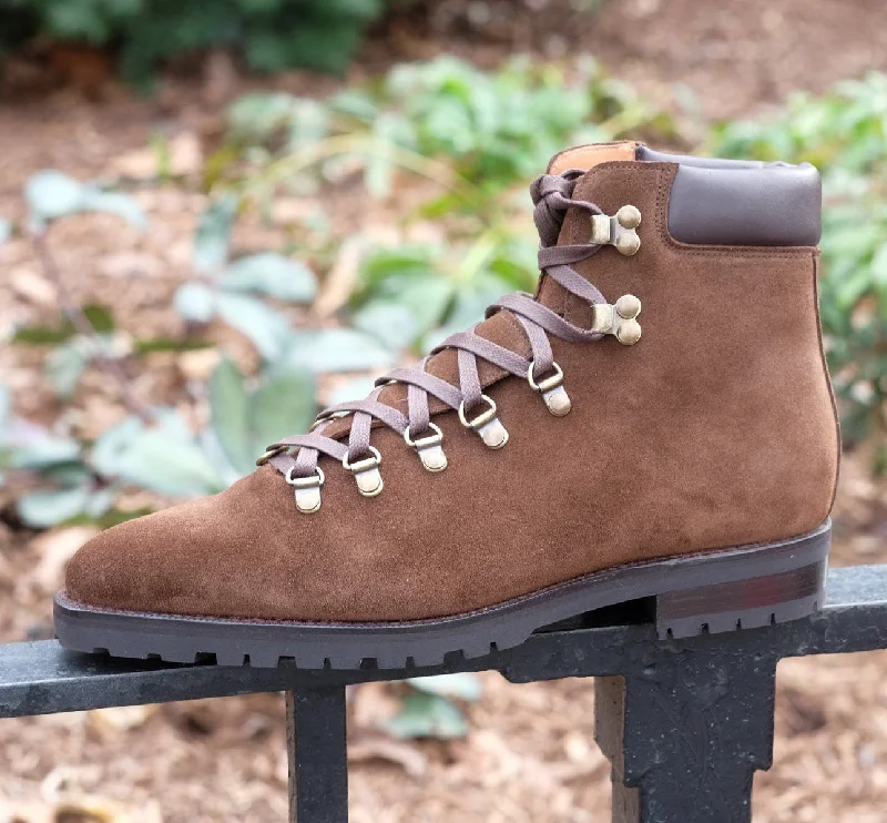 Brown Suede Larett Chunky Hiking Combat Boots - Hiking and Trekking Boots