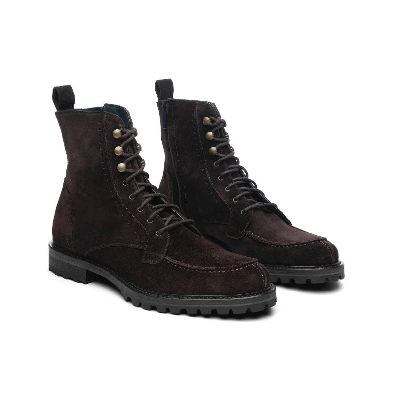 Brown Suede Preston Lace Up Hiking Combat Boots for Men - AW24