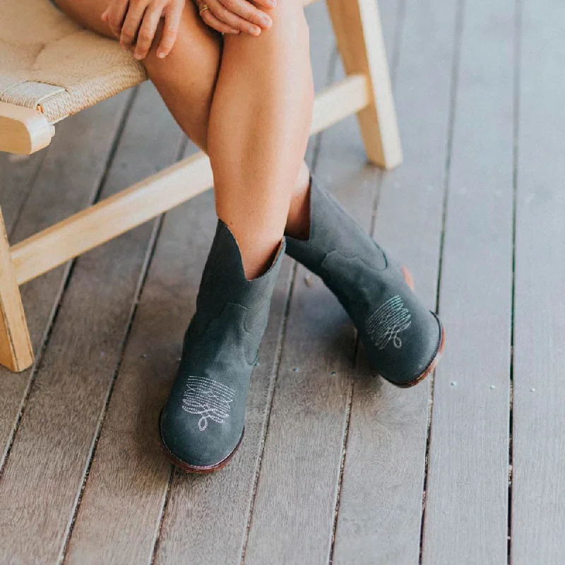 SECONDS - Daisy Round Toe Western Ankle Boots - Grey Suede