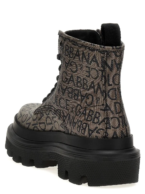 Dolce & Gabbana Jacquard Logo Combat Boots