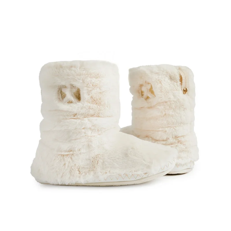 Gisele - 100% Recycled Faux Fur Rouched Slipper Boot - Cream