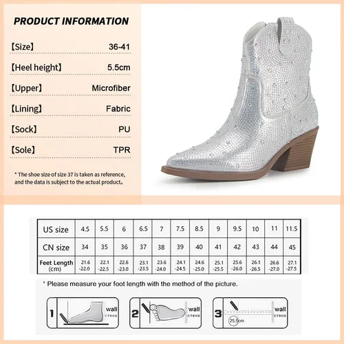 GOGD Luxury New 2023 Fashion Women's Shiny Ankle Boots Rhinestone