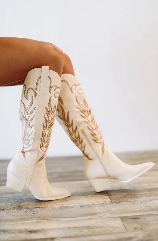 Going Country Western Cowboy Boots - Cream