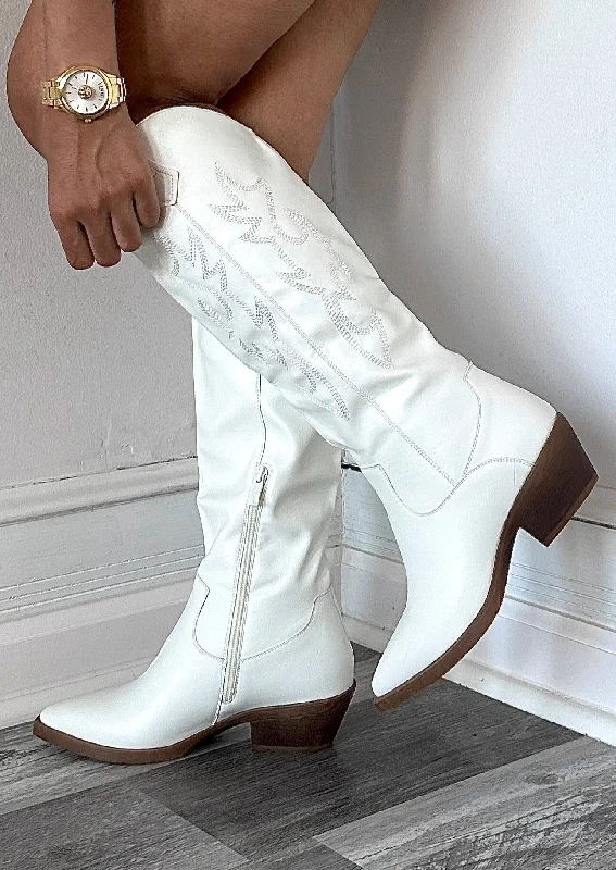 Going Down Cowgirl Boots White