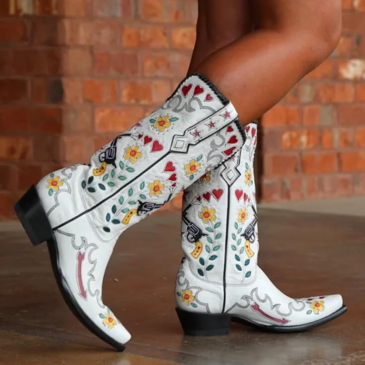 Guns Embroidery Western Cowgirl Cowboy Boots