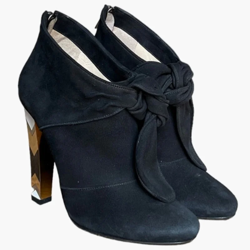 JIMMY CHOO Erica Black Suede Bow Detail Ankle Booties, Size 36